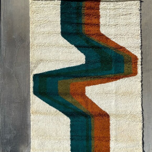 60's EKSPORT WILTON Lightening UNUSED Mid Century Modern Rya Danish Rug Wool - Picture 3 of 7
